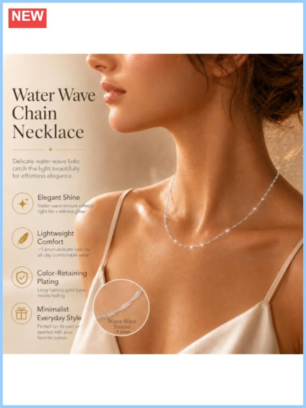 925 Sterling Silver Twist Chain Necklace for Women Dainty Thin Shiny Wave Choker - Picture 2 of 6
